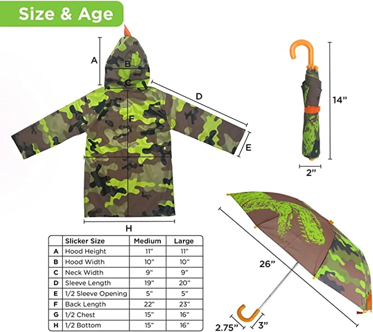 addie & tate Kids Umbrella for Girls and Boys & Rain Coats Set -Toddler Umbrellas Kids Raincoat Boys Girls Jacket