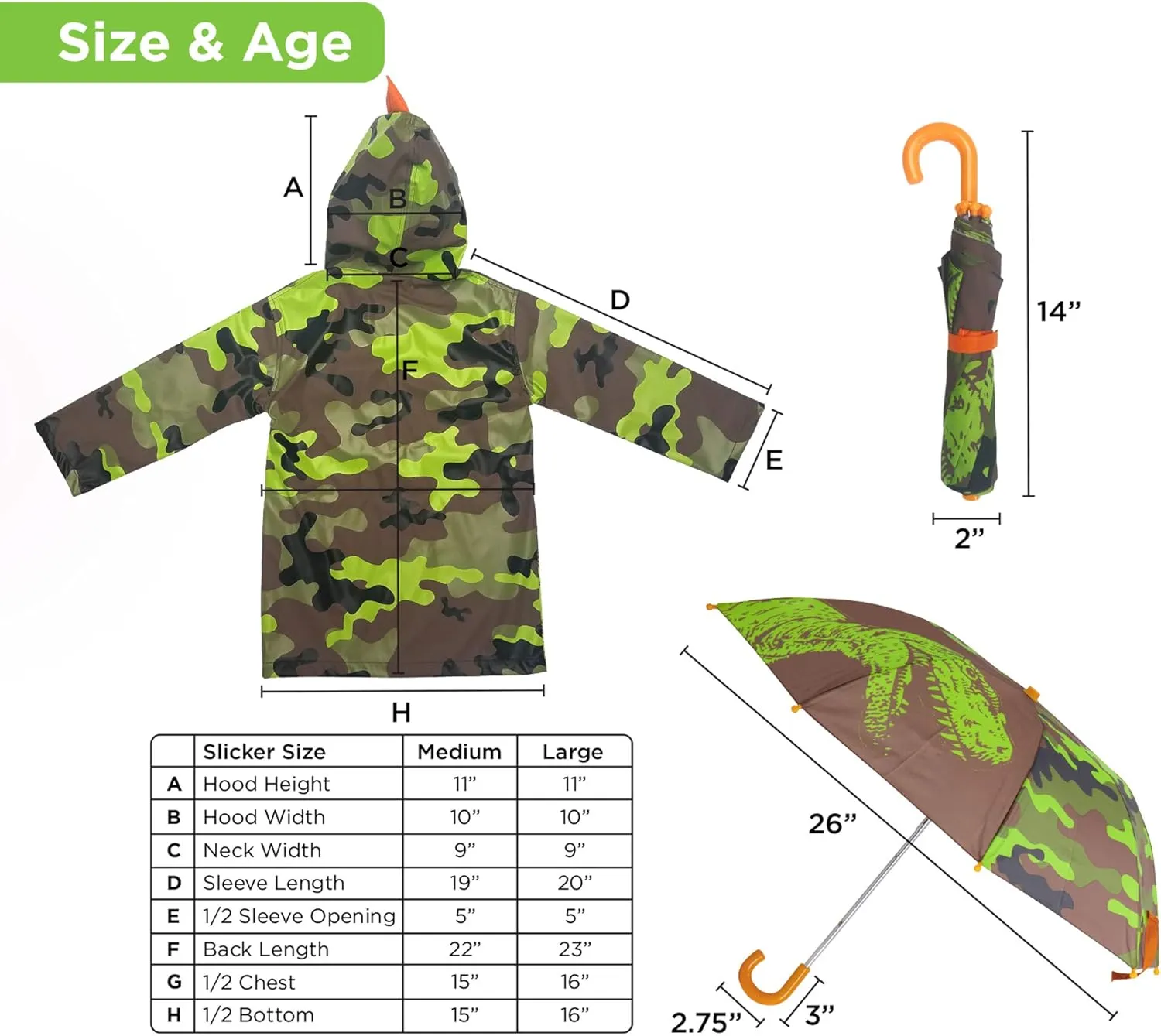 addie & tate Kids Umbrella for Girls and Boys & Rain Coats Set -Toddler Umbrellas Kids Raincoat Boys Girls Jacket