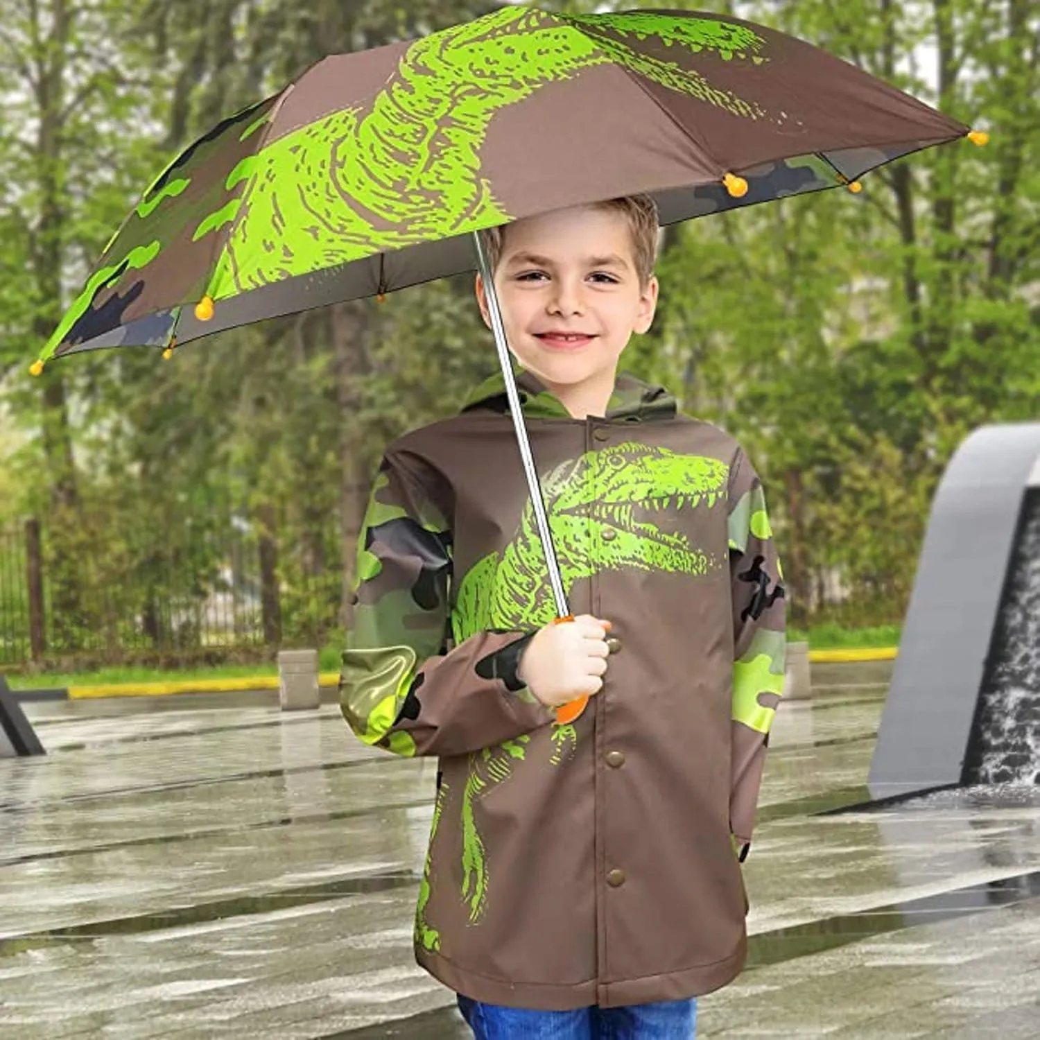 addie & tate Kids Umbrella for Girls and Boys & Rain Coats Set -Toddler Umbrellas Kids Raincoat Boys Girls Jacket