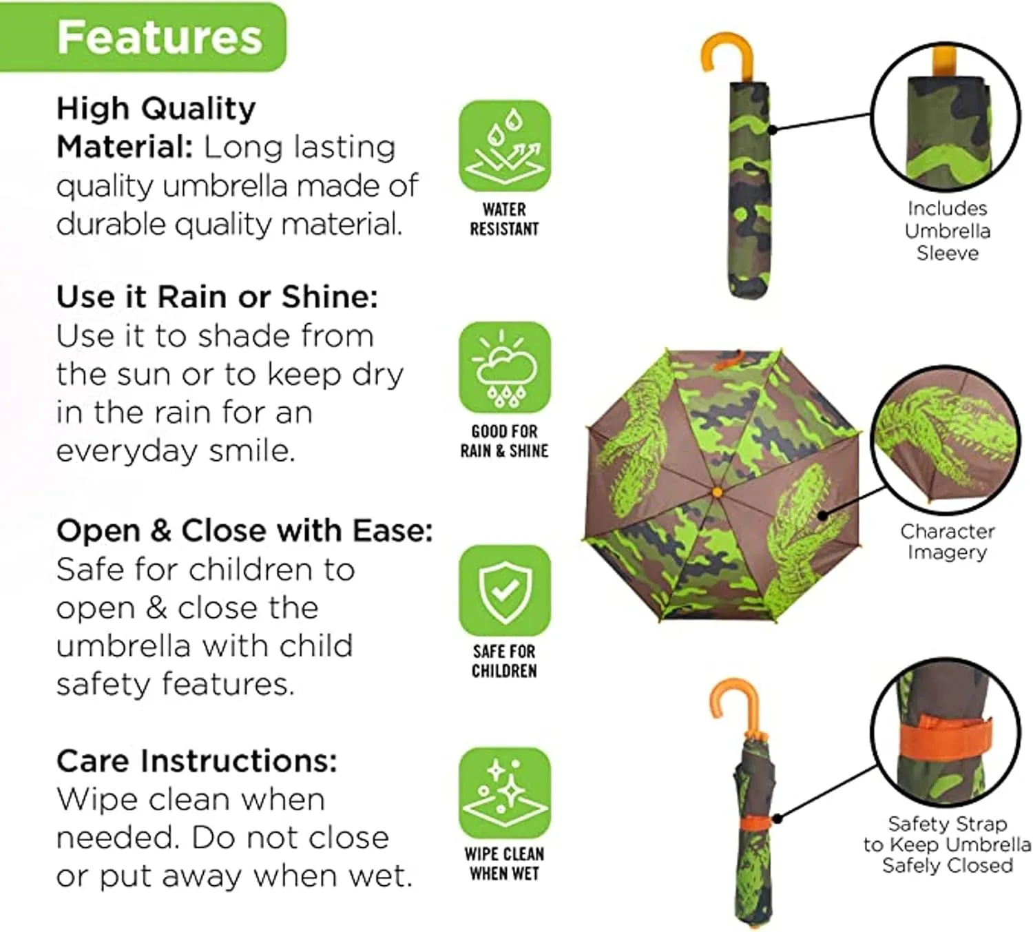 addie & tate Kids Umbrella for Girls and Boys & Rain Coats Set -Toddler Umbrellas Kids Raincoat Boys Girls Jacket