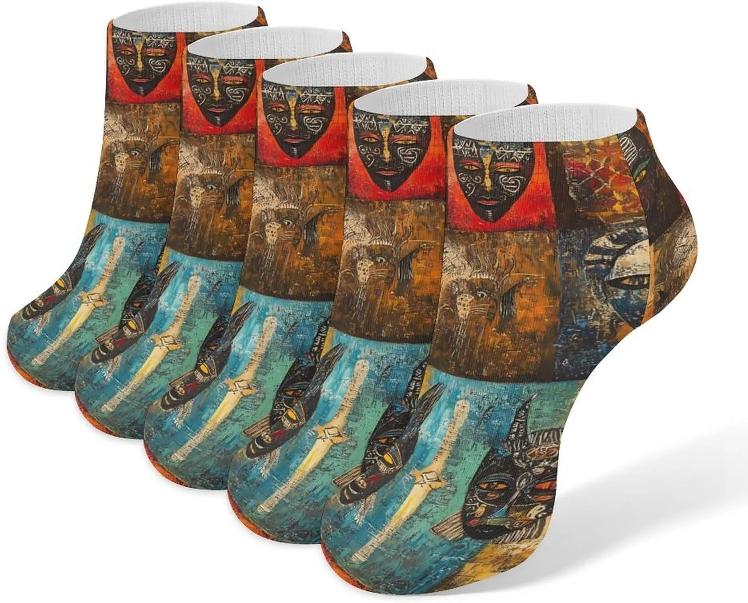 African Masks Low Cut No Show Ankle Sock 5 Pairs Set Breathable Casual Sock for Men Women