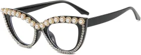 Clear Cat Eye Sunglasses Female Rhinestone Glasses Vintage Funky Crystal Eyewear Bling Diamond Sunglasses for Women and Girls