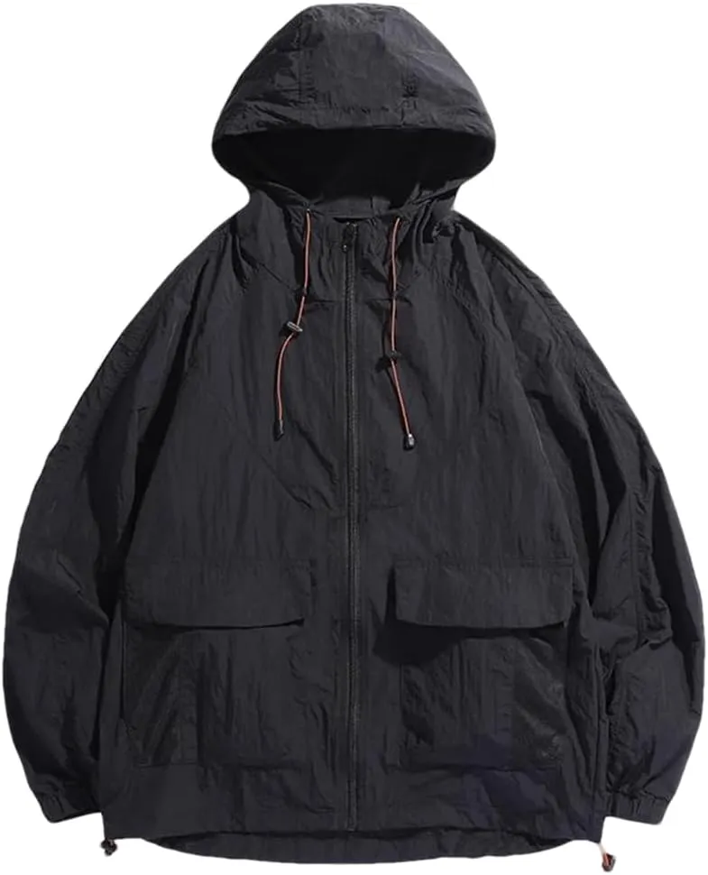 Dninmim Men's Solid Hooded Cycling Jacket Ultra-Thin Breathable Outdoor Fishing Windbreaker