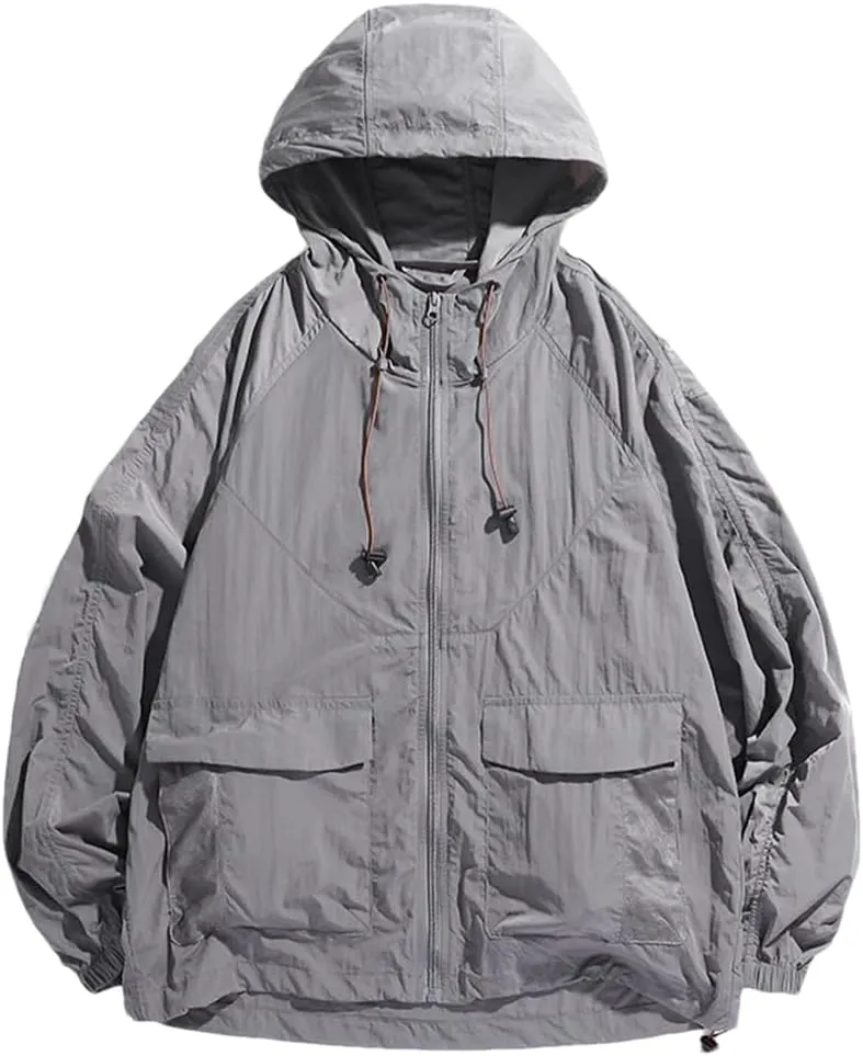 Dninmim Men's Solid Hooded Cycling Jacket Ultra-Thin Breathable Outdoor Fishing Windbreaker