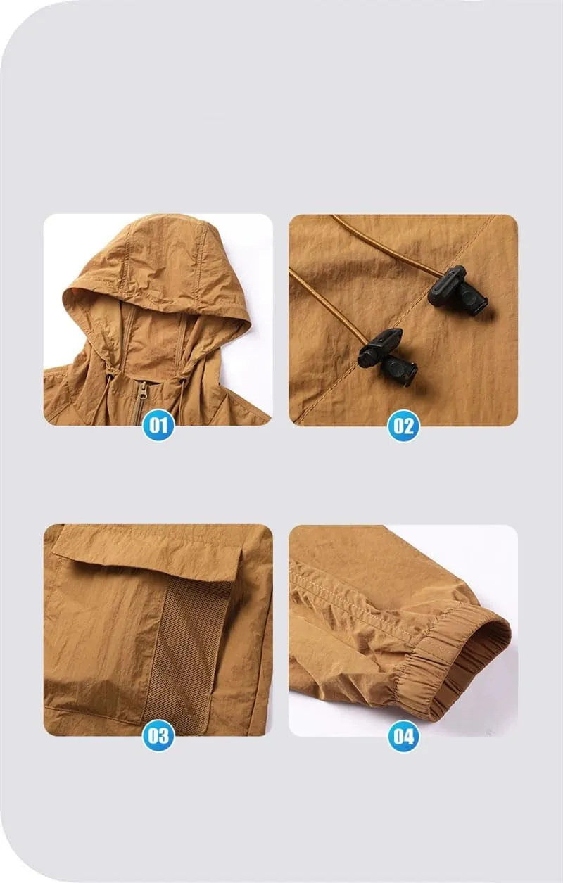 Dninmim Men's Solid Hooded Cycling Jacket Ultra-Thin Breathable Outdoor Fishing Windbreaker