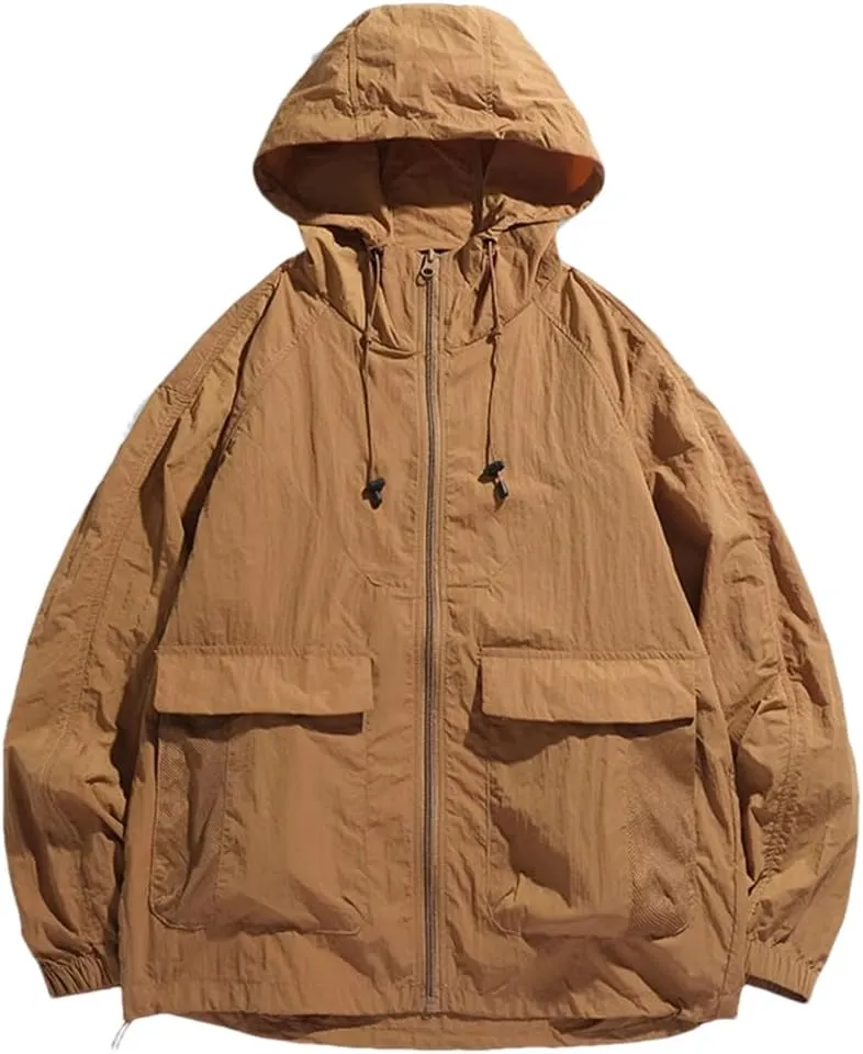 Dninmim Men's Solid Hooded Cycling Jacket Ultra-Thin Breathable Outdoor Fishing Windbreaker