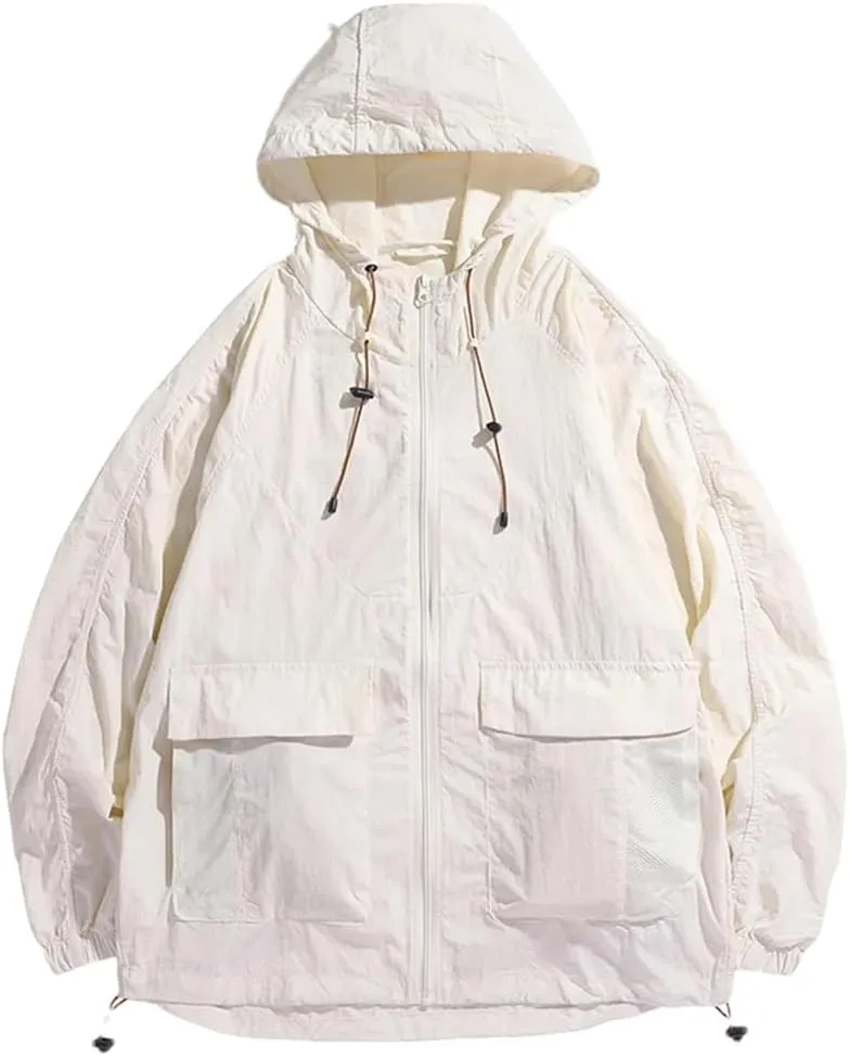 Dninmim Men's Solid Hooded Cycling Jacket Ultra-Thin Breathable Outdoor Fishing Windbreaker