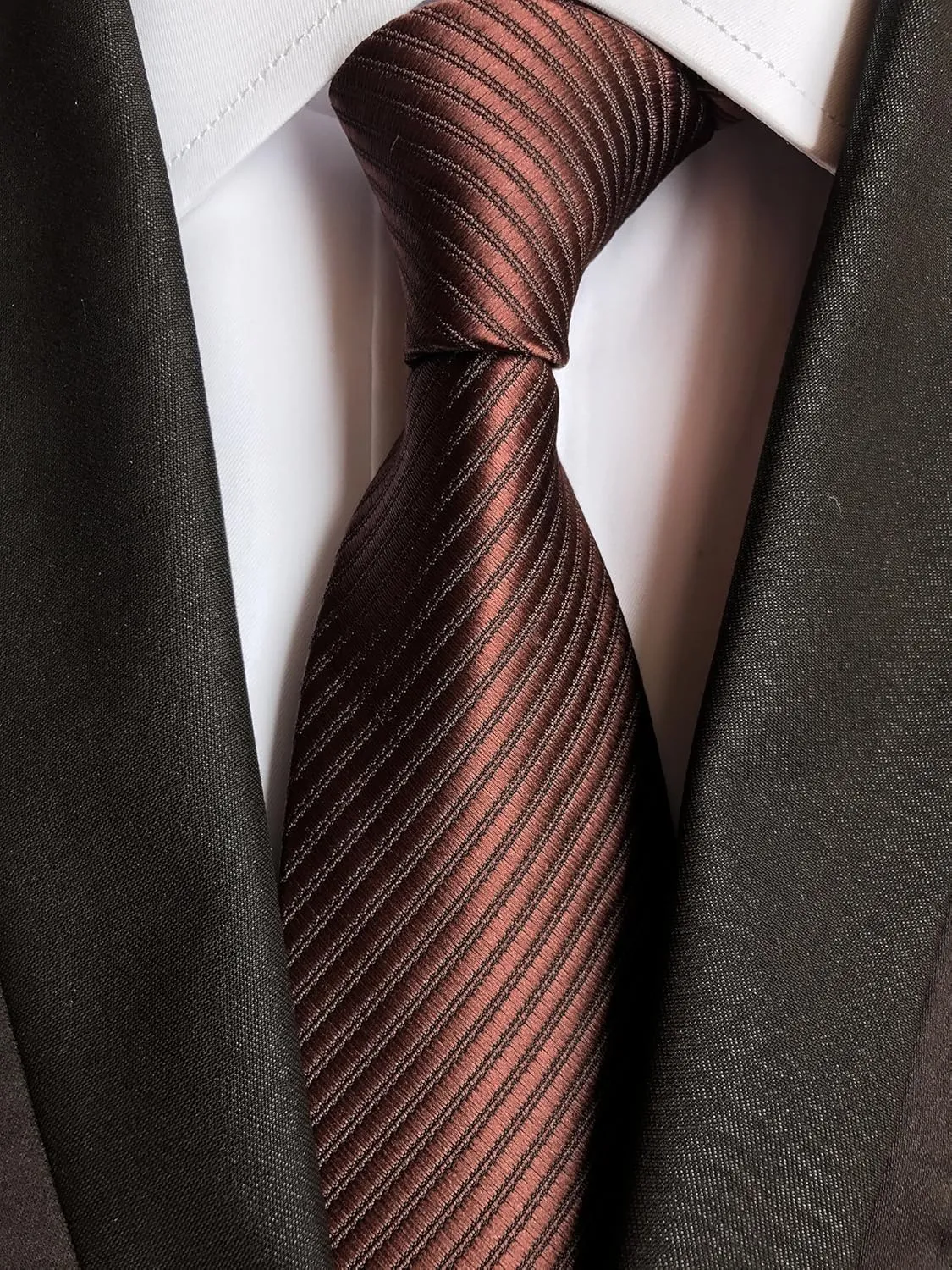 Elfeves Men's Solid Color Ties Fine Stripe Smooth Graduation Formal Suit Necktie