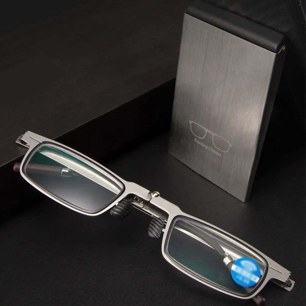 Foldable Ultra Thin Reading Glasses for Men Women, Blue Light Blocking Reader, Flat Extra Slim Case to Stick