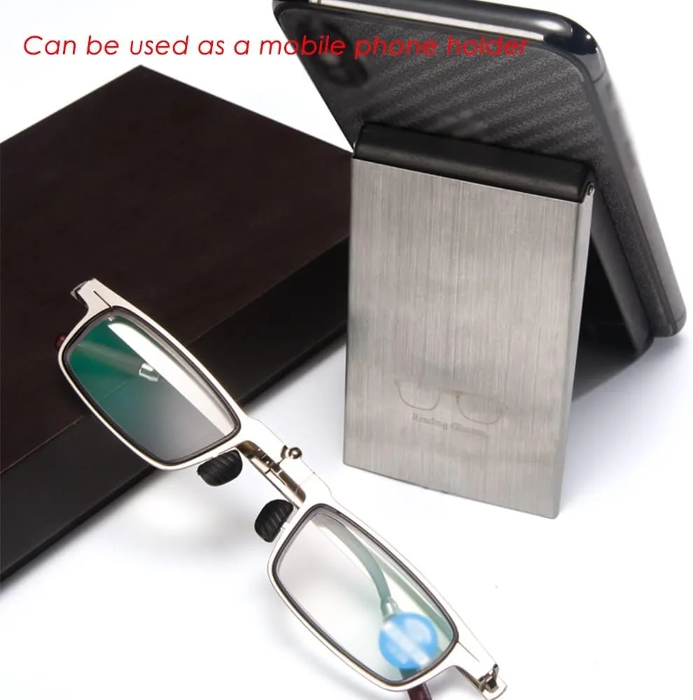 Foldable Ultra Thin Reading Glasses for Men Women, Blue Light Blocking Reader, Flat Extra Slim Case to Stick