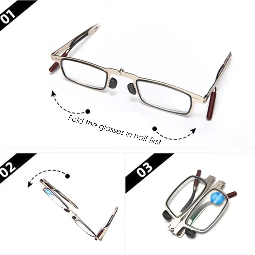 Foldable Ultra Thin Reading Glasses for Men Women, Blue Light Blocking Reader, Flat Extra Slim Case to Stick