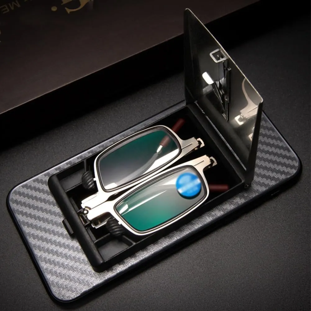 Foldable Ultra Thin Reading Glasses for Men Women, Blue Light Blocking Reader, Flat Extra Slim Case to Stick
