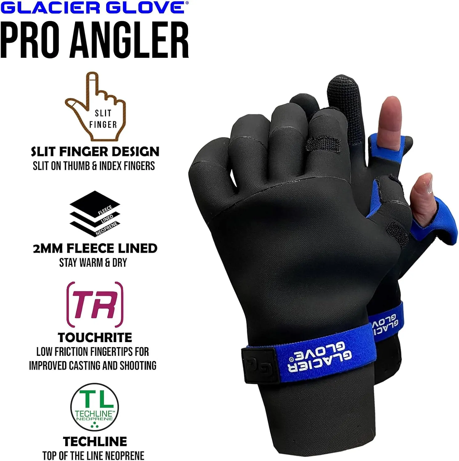 Glacier Glove Unisex Pro Angler Waterproof Flexible Fleece Lined Resistant Neoprene Touchscreen Slit Finger Winter Fishing Hunting Outdoor Protective Glove