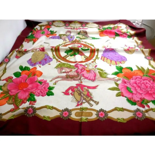 Gucci Multi Colored Floral Print Extra Large Silk Scarf