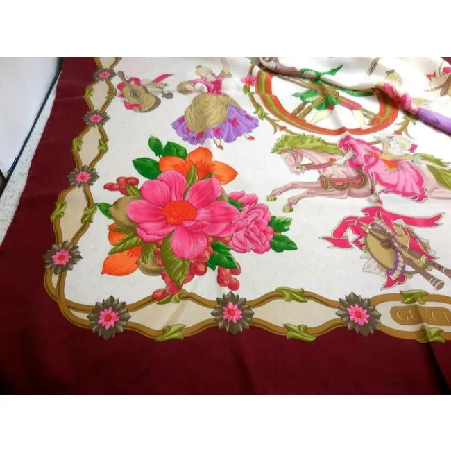 Gucci Multi Colored Floral Print Extra Large Silk Scarf