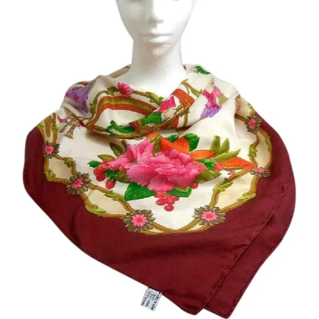 Gucci Multi Colored Floral Print Extra Large Silk Scarf