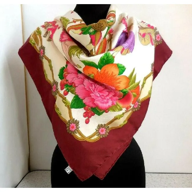 Gucci Multi Colored Floral Print Extra Large Silk Scarf