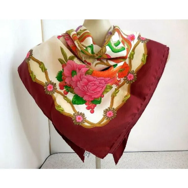 Gucci Multi Colored Floral Print Extra Large Silk Scarf