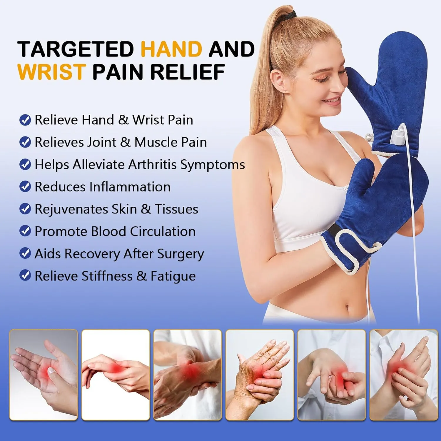 Heated Gloves for Hand Pain Relief, 2 Pack Electric Wrist/Fingers/Whole Hand Heating Pad, 86-158℉ & Auto Shut Off Heated Mittens, Ideal for Arthritis Pain Relief & Carpal Tunnel Relief