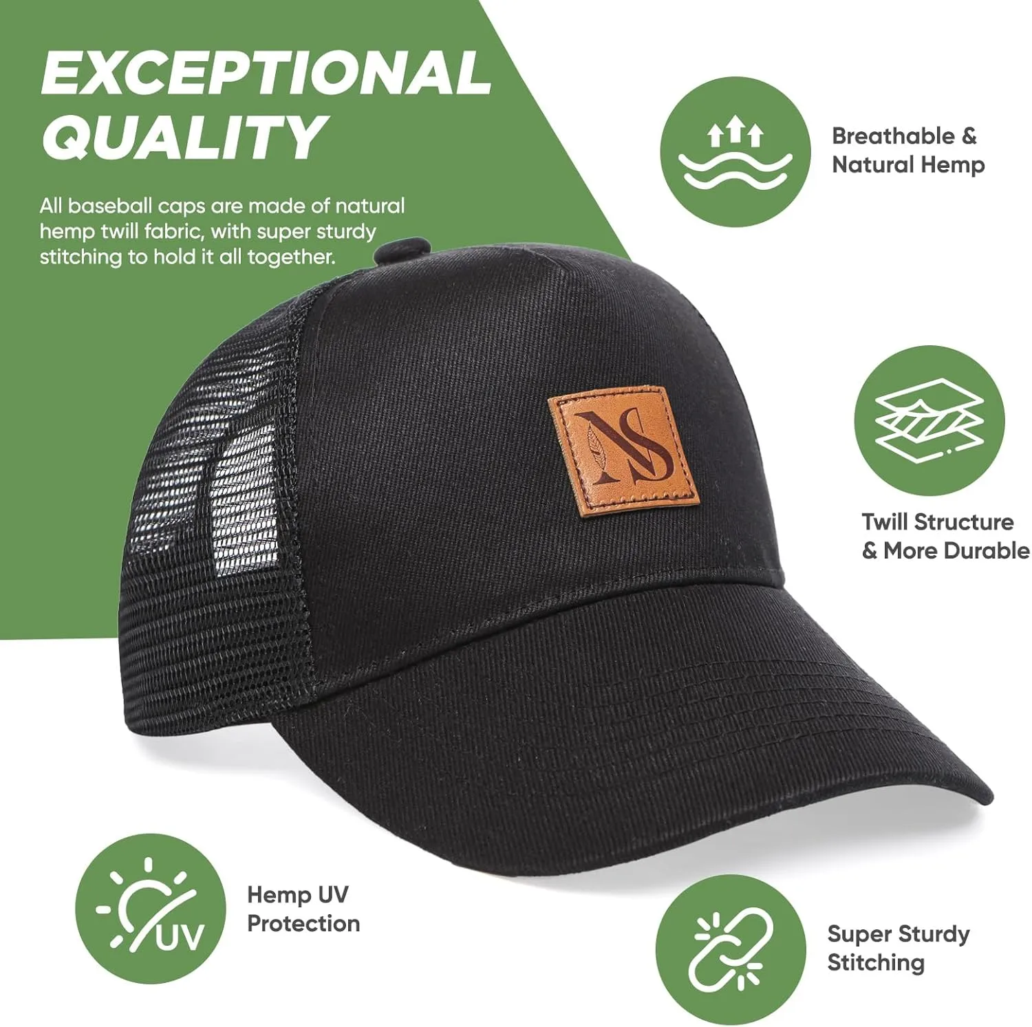 Hemp Snapback Hats for Men & Women, Natural UV Protection, Womens Trucker Hats, Twill Fabric, Mens Baseball Hats