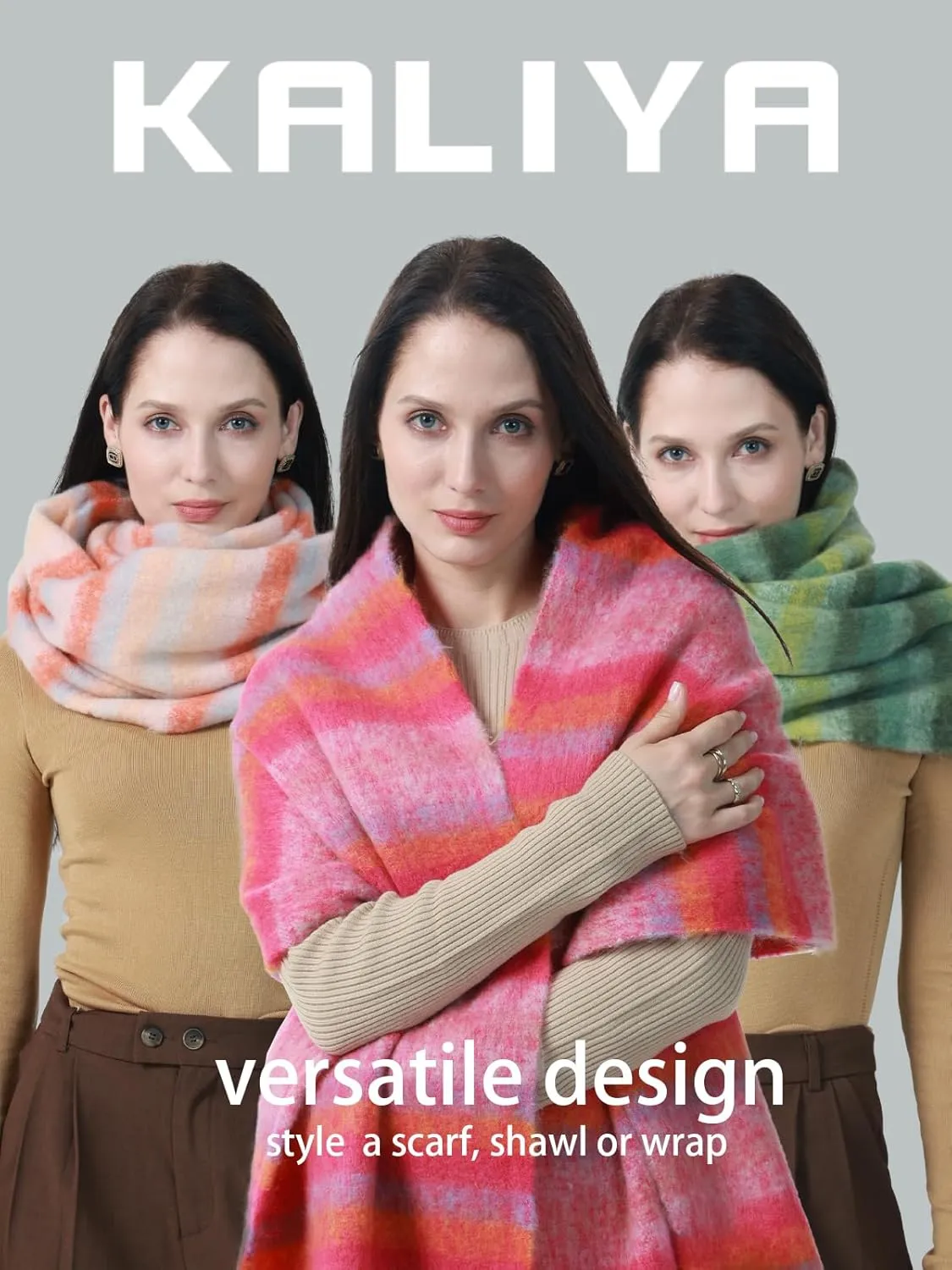 kaliya Womens Chunky Oversized Plaid Winter Scarf for Women,Women's Fashion Colorful Christmas Blanket Scarf Ladies Scarves