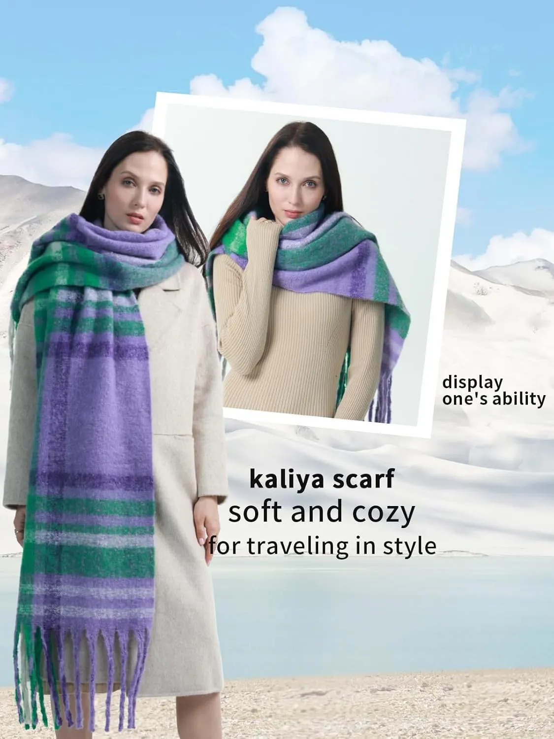 kaliya Womens Chunky Oversized Plaid Winter Scarf for Women,Women's Fashion Colorful Christmas Blanket Scarf Ladies Scarves