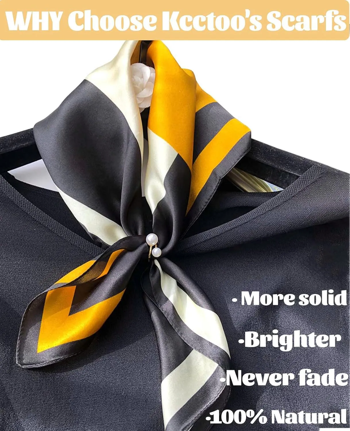 kcctoo 27.5" Mulberry Silk Feeling Head Scarf Women's Fashion Square Neck Satin Scarfs for Bag Hair Scarves Gift