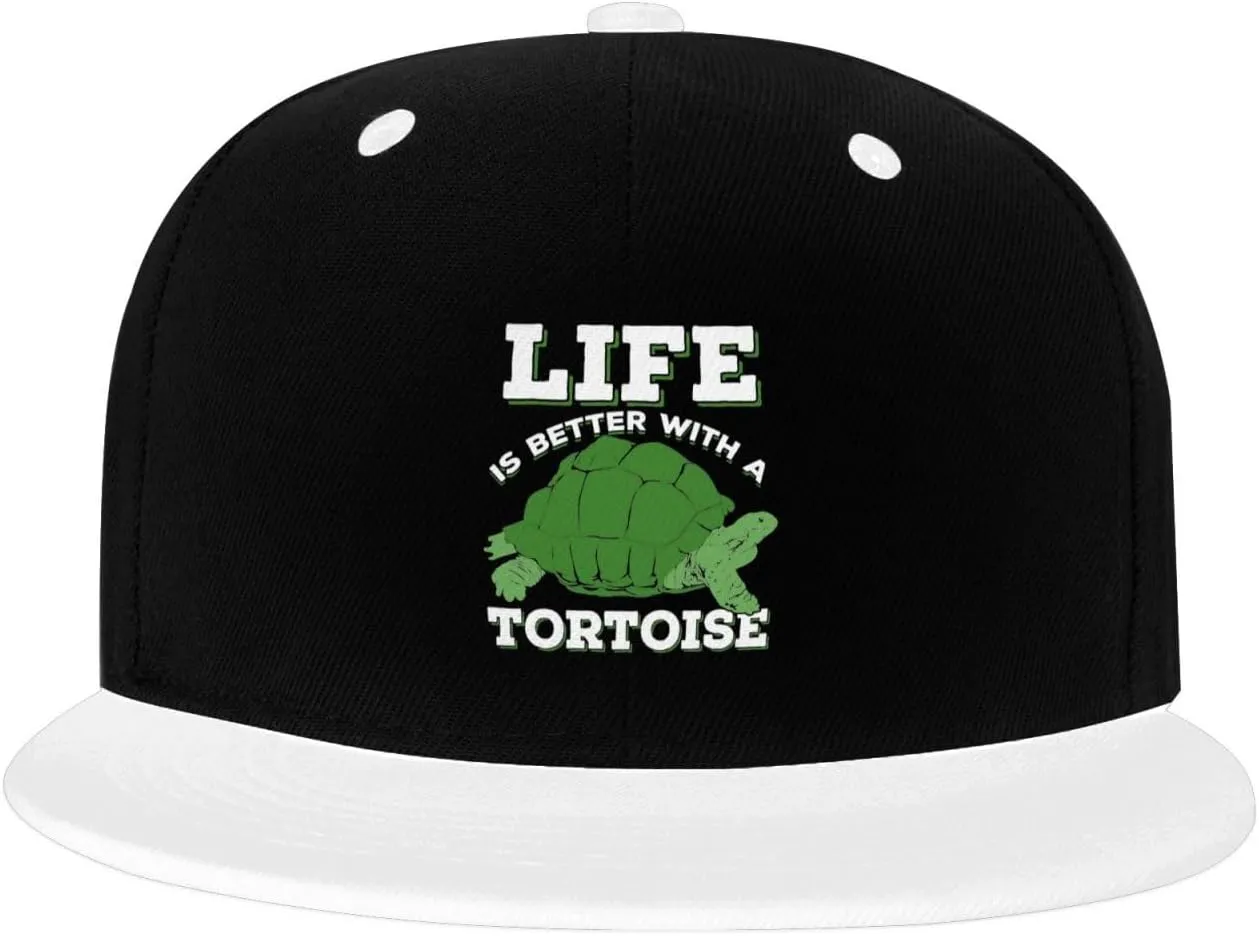 Life is Better with A Tortoise Snapback Hat Flat Bill Brim Baseball Cap Men Black Funny Hip Hop Trucker Hats Cool Outdoor Sport Caps
