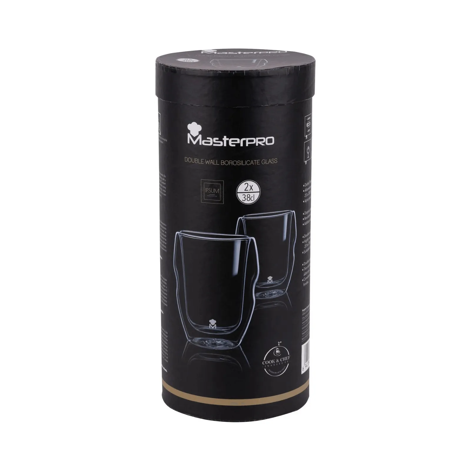 MasterPro Set of 2 Double Wall Borosilicate Rock Glass 380ml