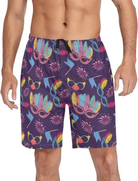 Mens Pajama Shorts Masks Fireworks Sleep Shorts Men Pajama Bottoms With Pockets Drawstring Lounge S