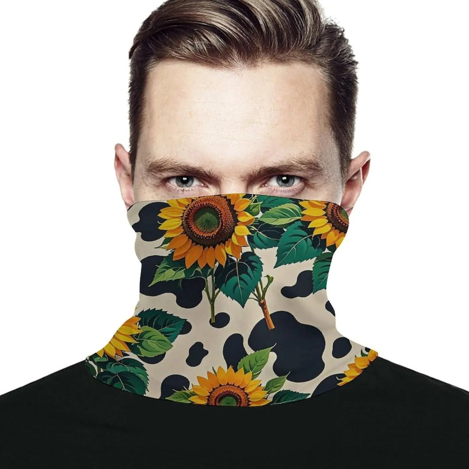 Neck Gaiter Cow Patterned Sunflower Face Cover for Men Women Cold Weather Scarf Breathable Face Mask Wind-proof Balaclava Face Mask for Skiing Fishing Hiking Cycling