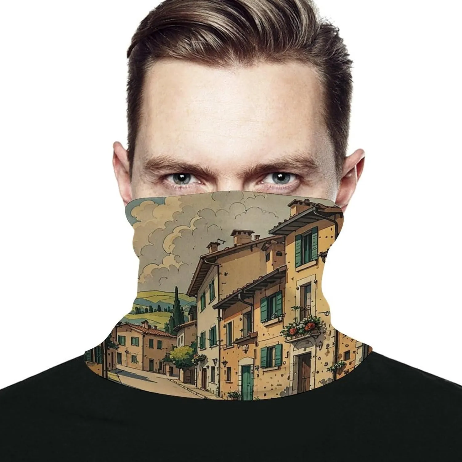 Neck Gaiter Traditional Brick Houses Face Cover for Men Women Cold Weather Scarf Breathable Face Mask Wind-proof Balaclava Face Mask for Skiing Fishing Hiking Cycling