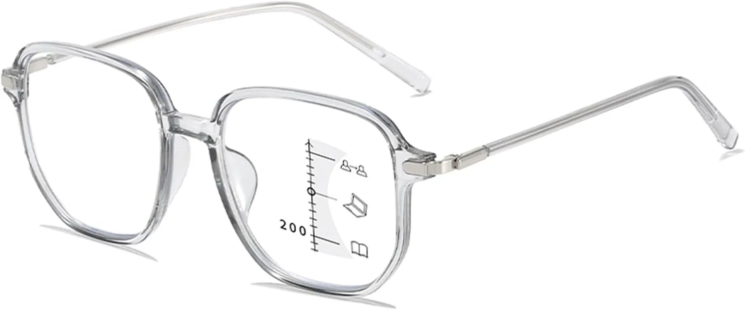 Progressive Multifocus Blue Light Blocking Reading Glasses for Men Women, Trendy Large Frame Computer Readers