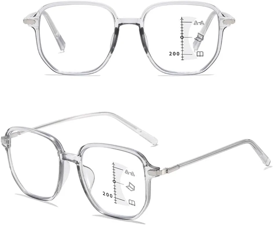 Progressive Multifocus Blue Light Blocking Reading Glasses for Men Women, Trendy Large Frame Computer Readers
