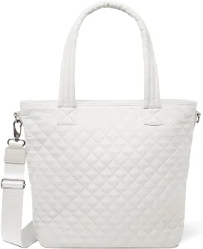 Simple Modern Quilted Tote Bag for Women | Medium Size w/Compartments & Laptop Sleeve | Adjustable Strap | Zipper Top