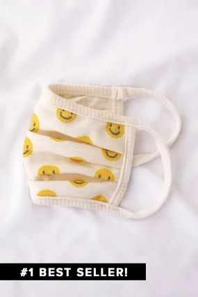 Smiley Print Washable Fashion Face Covering With Pocket