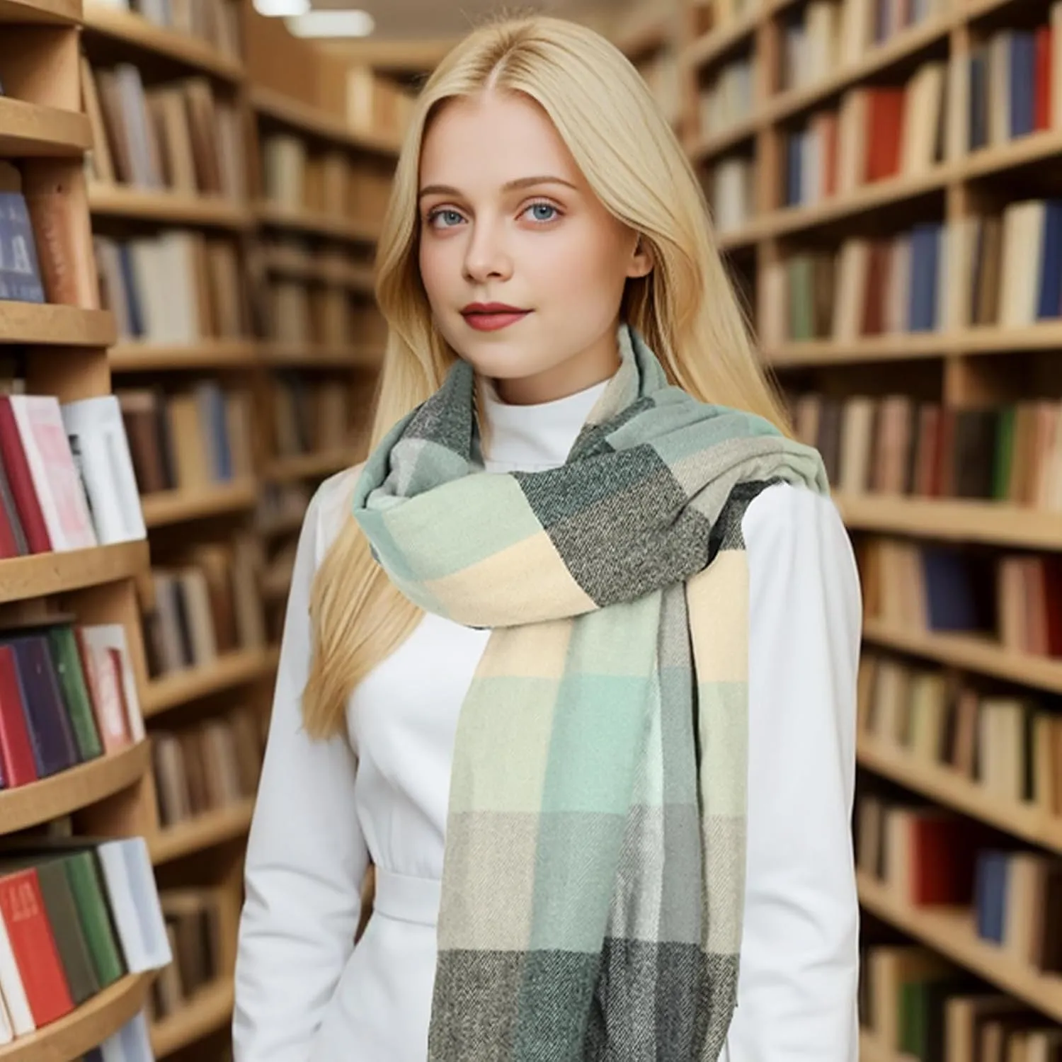 Sumato Scarf for Women Fall Winter Lightweight Shawl Wraps Long Blanket Scarves Warm Soft Cashmere Feel Plaid Pattern Tassel
