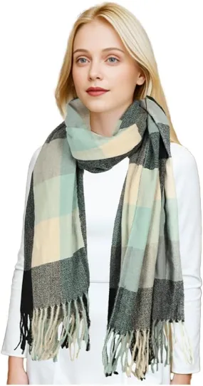 Sumato Scarf for Women Fall Winter Lightweight Shawl Wraps Long Blanket Scarves Warm Soft Cashmere Feel Plaid Pattern Tassel