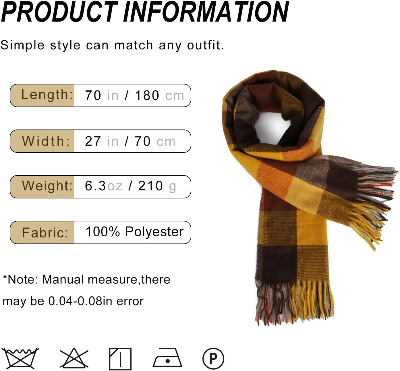 Sumato Scarf for Women Fall Winter Lightweight Shawl Wraps Long Blanket Scarves Warm Soft Cashmere Feel Plaid Pattern Tassel