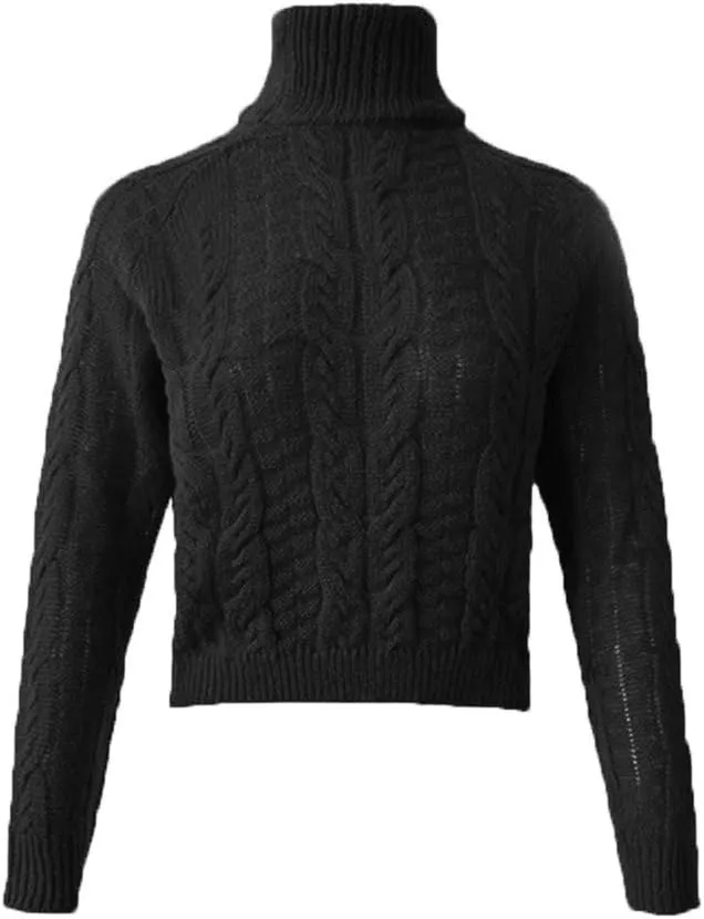 Turtleneck Oversized Sweaters Casual Long Sleeve Cropped Chunky Knit Jumper Tops
