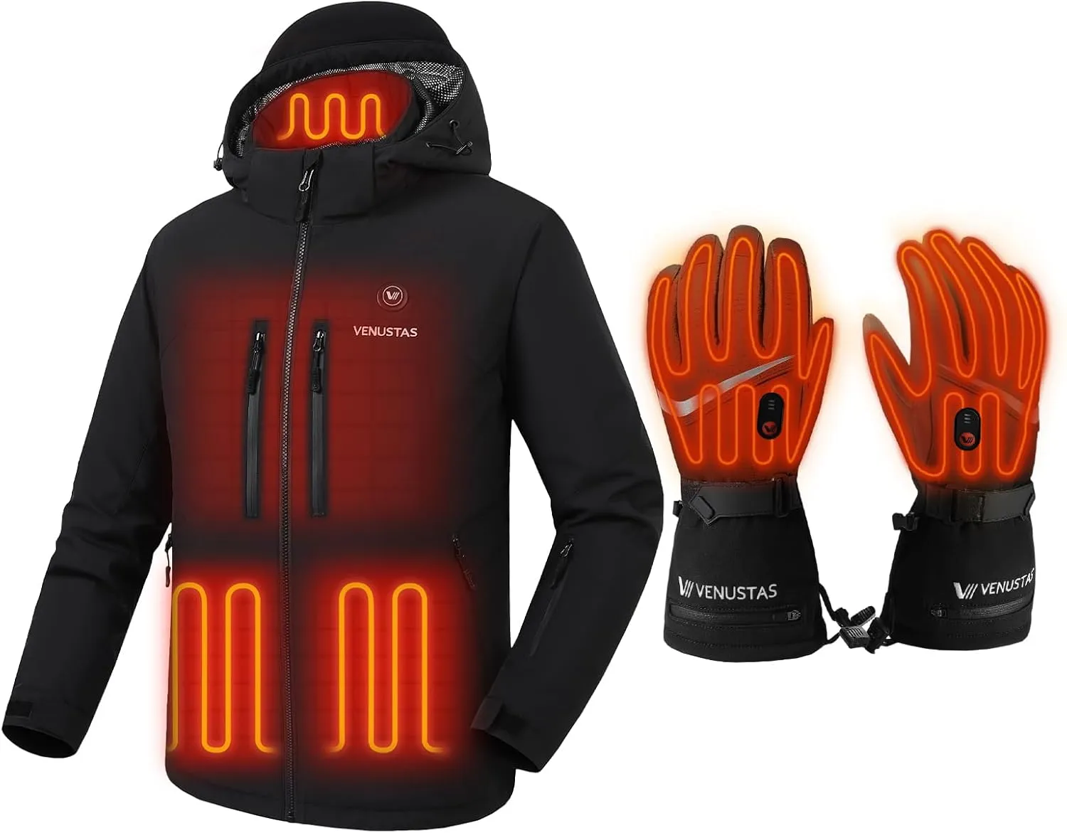 Venustas Men's Heated Utility Jacket (Black,L) and Heated Gloves
