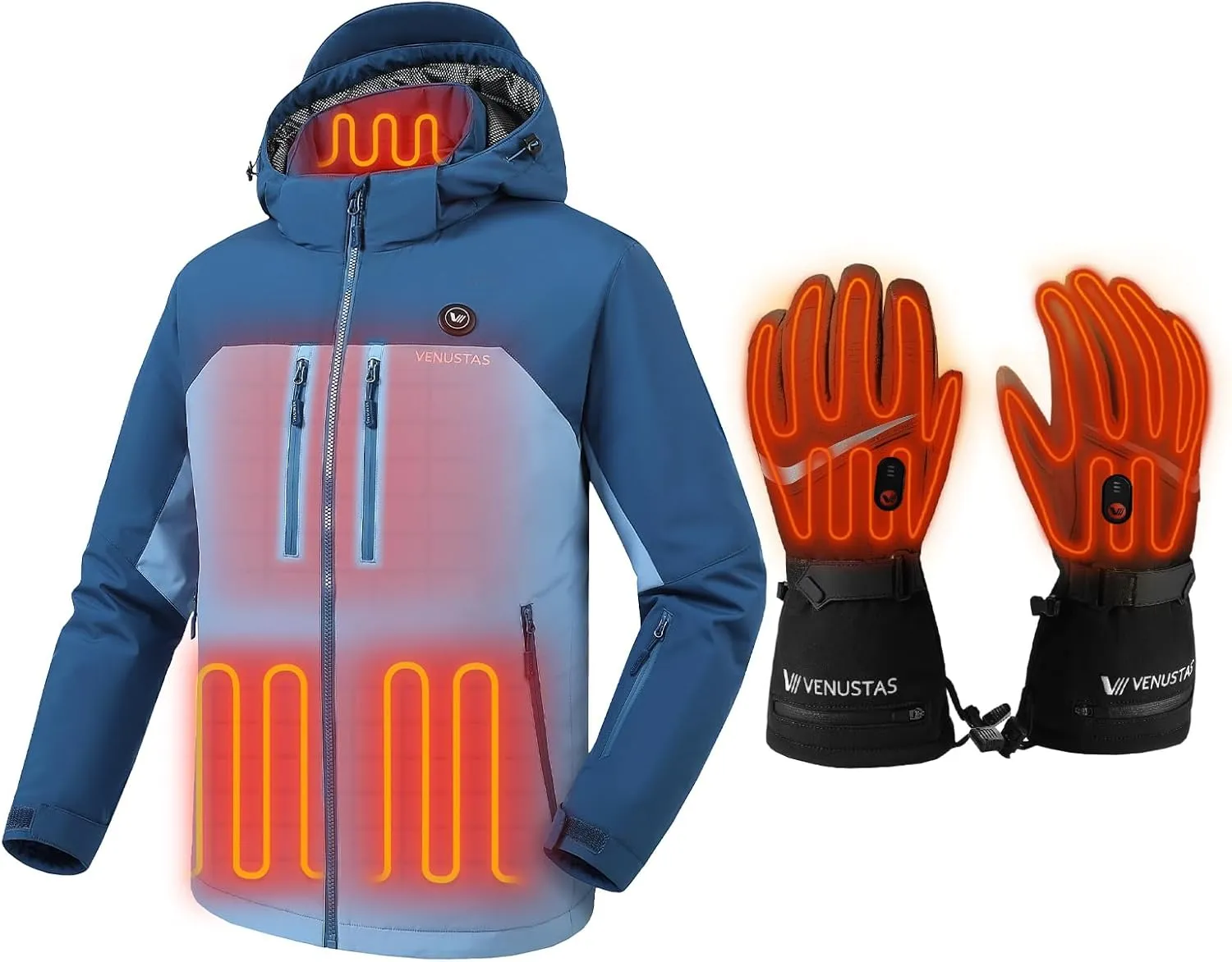 Venustas Men's Heated Utility Jacket (Blue, XL) and Heated Gloves