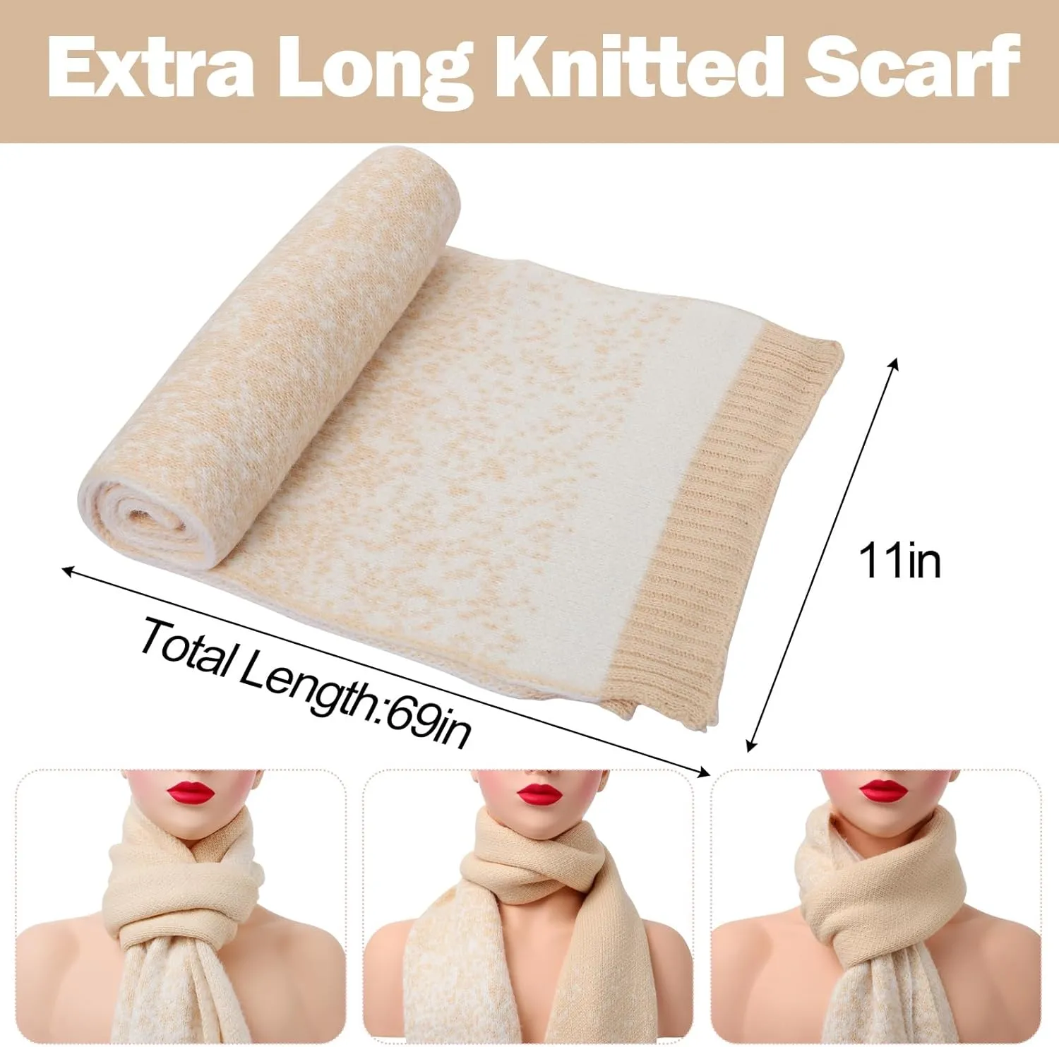 Women Beanie Hat Scarf Gloves Set, Warm Fleece Lined Winter Cap with Pom Pom, Long Knit Scarf Touchscreen Gloves